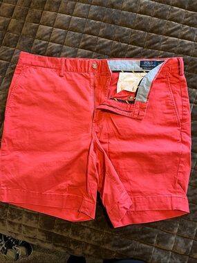 Polo by Ralph Lauren Coral-Red Flat Front Chino Shorts